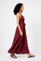 Bow Tie Ribbon Print Crepe Strappy Surplice Dress