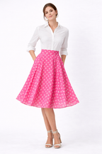 Polka Dot Print Georgette Belted Skirt
