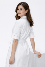 Lattice Trim Cotton Poplin Shirtdress