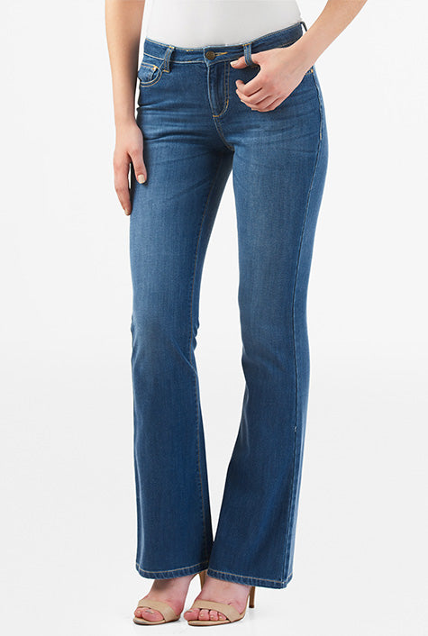 Medium Wash Stretch Denim Flare Jeans