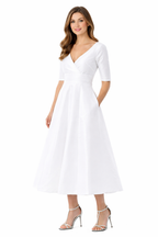 Surplice Dupioni Tea-Length Dress