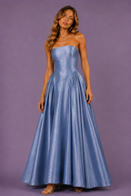 Powder Blue Dupioni Strapless Gown