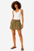 Olive Pleated Drawstring Mini Skirt