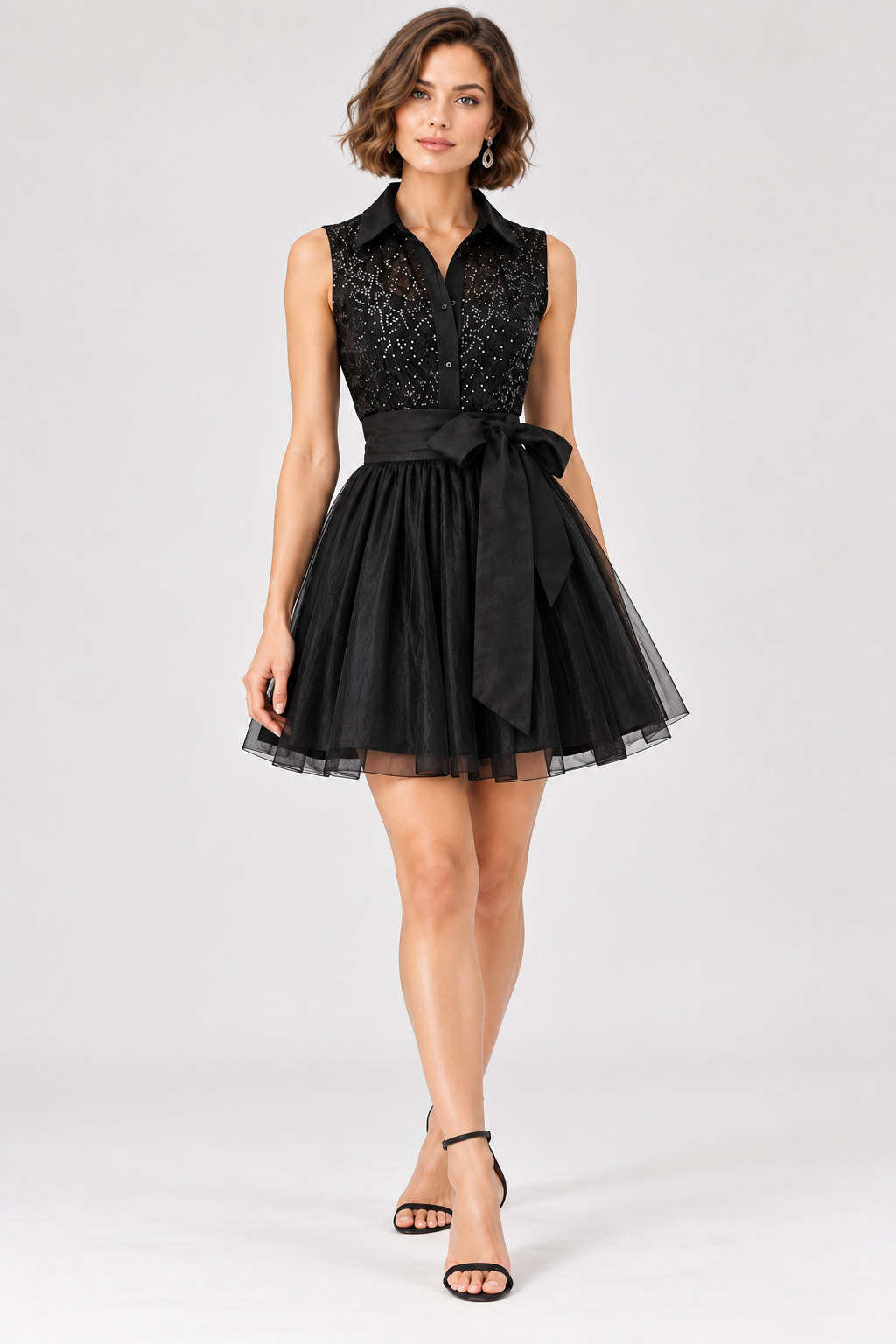 women's black sequin mesh and dupioni maxi dress