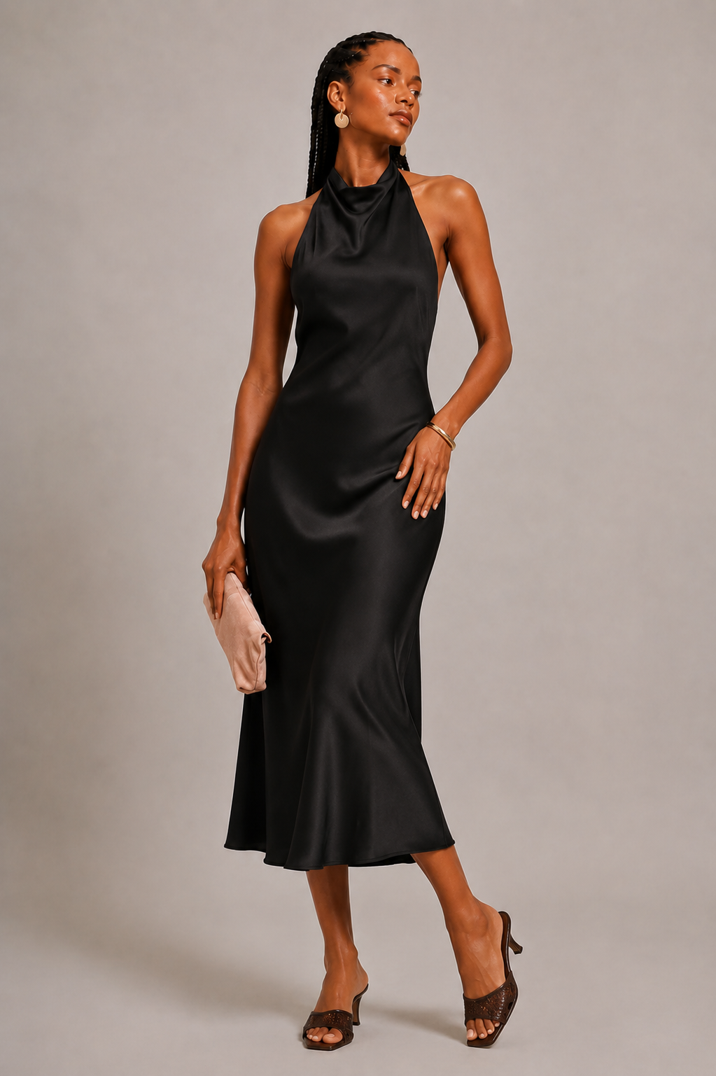 Black Halter Neck Mermaid Midi Dress
