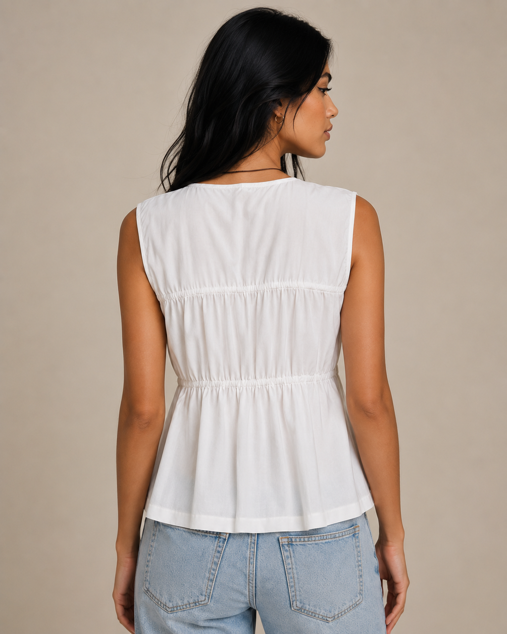 White Cotton Sleeveless Peplum Top