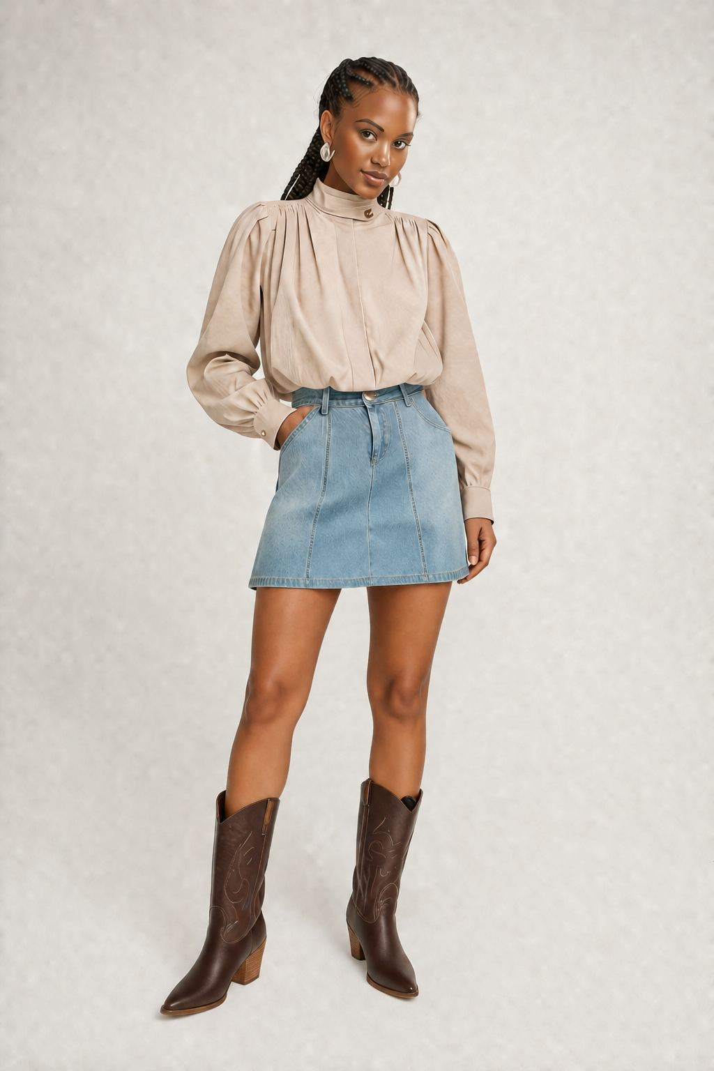 Panelled A-Line Denim Midi Skirt