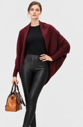 women's burgundy wool cashmere open front cape cardigan