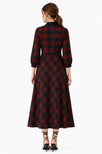 Ruffle Check Print Crepe Maxi Shirtdress