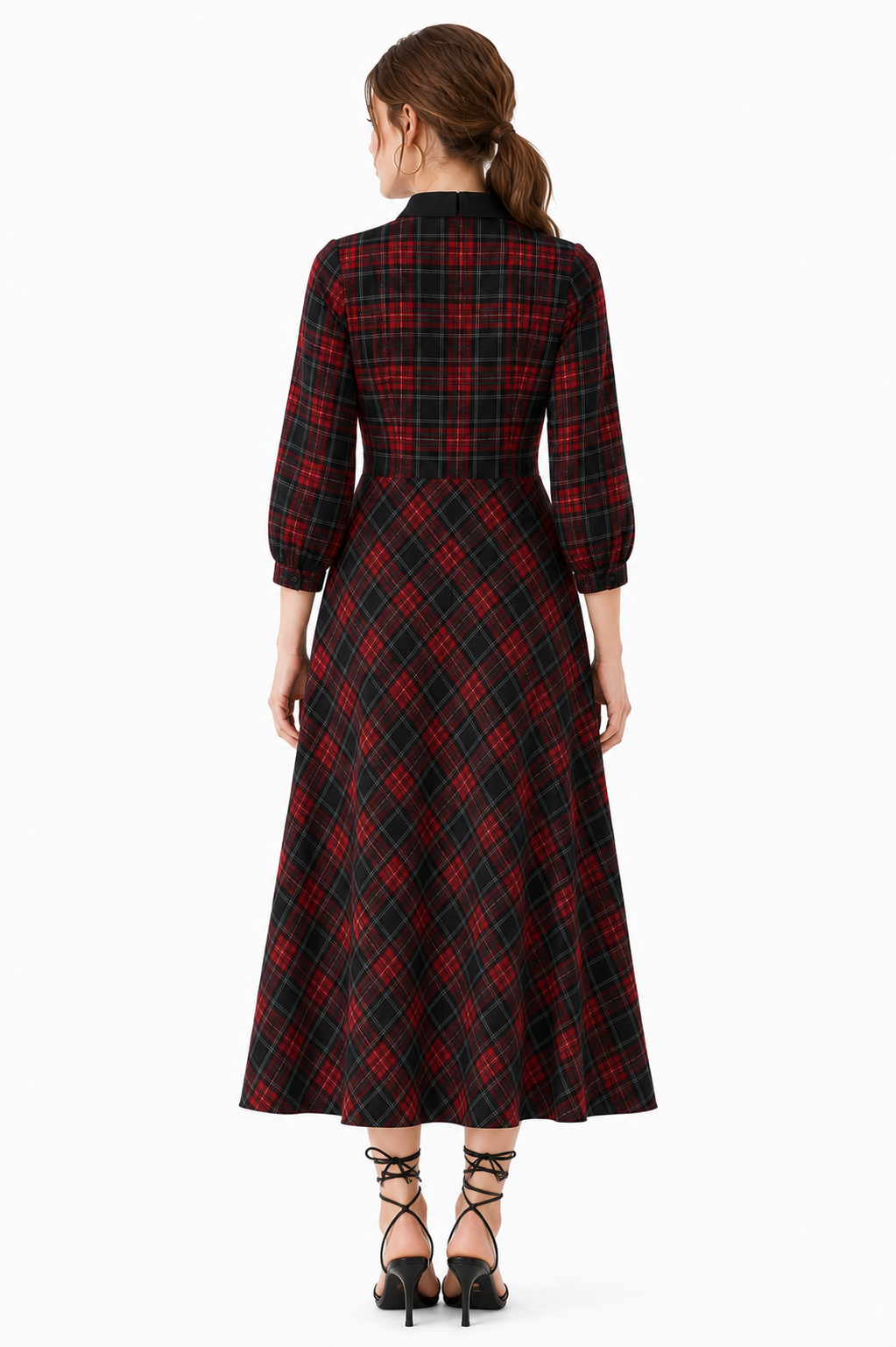 Ruffle Check Print Crepe Maxi Shirtdress