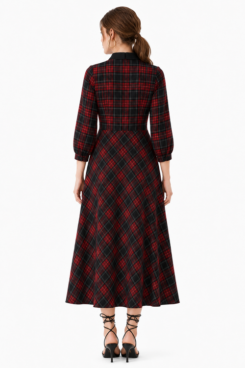 Ruffle Check Print Crepe Maxi Shirtdress