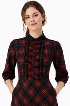 Ruffle Check Print Crepe Maxi Shirtdress
