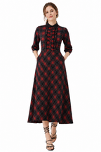 Ruffle Check Print Crepe Maxi Shirtdress