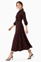 Ruffle Check Print Crepe Maxi Shirtdress