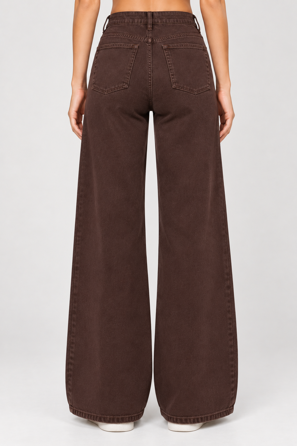 women's brown cotton lycra wide-leg jeans with high-rise fit
