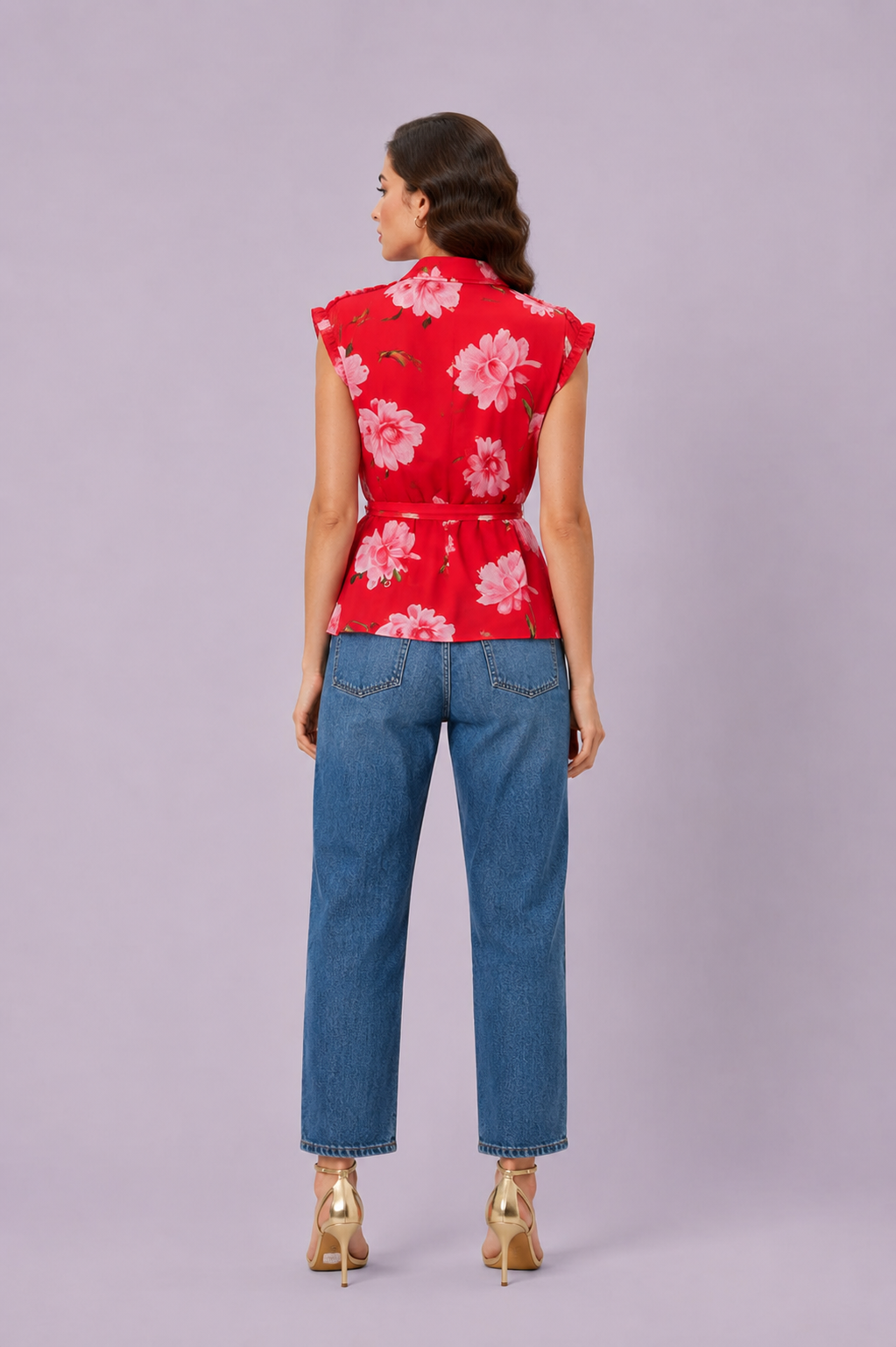 Ruffle Trim Floral Print Georgette Peplum Blouse