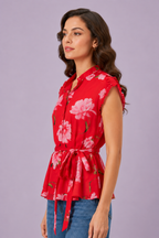 Ruffle Trim Floral Print Georgette Peplum Blouse