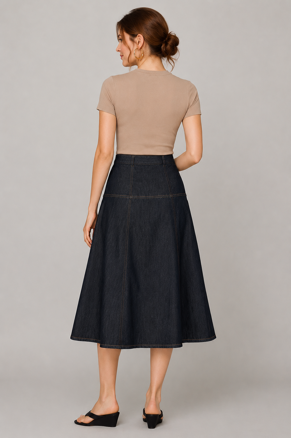 Panelled Denim A-Line Maxi Skirt