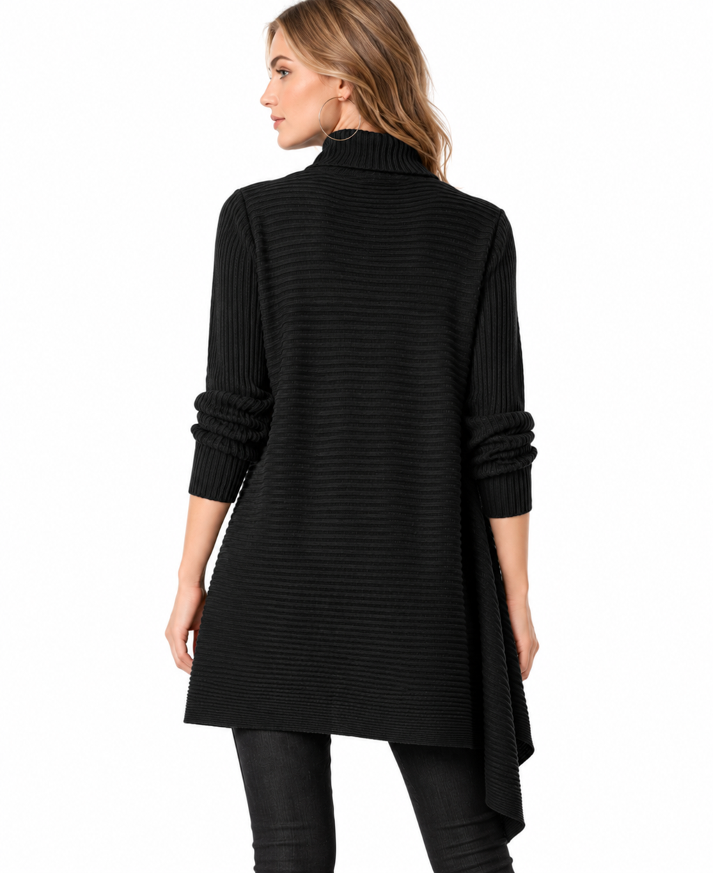 women's black wool blend rib knit turtleneck sweater