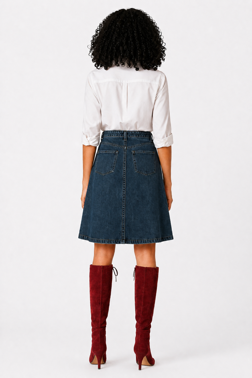 Dark Wash Button-Front Denim A-Line Skirt