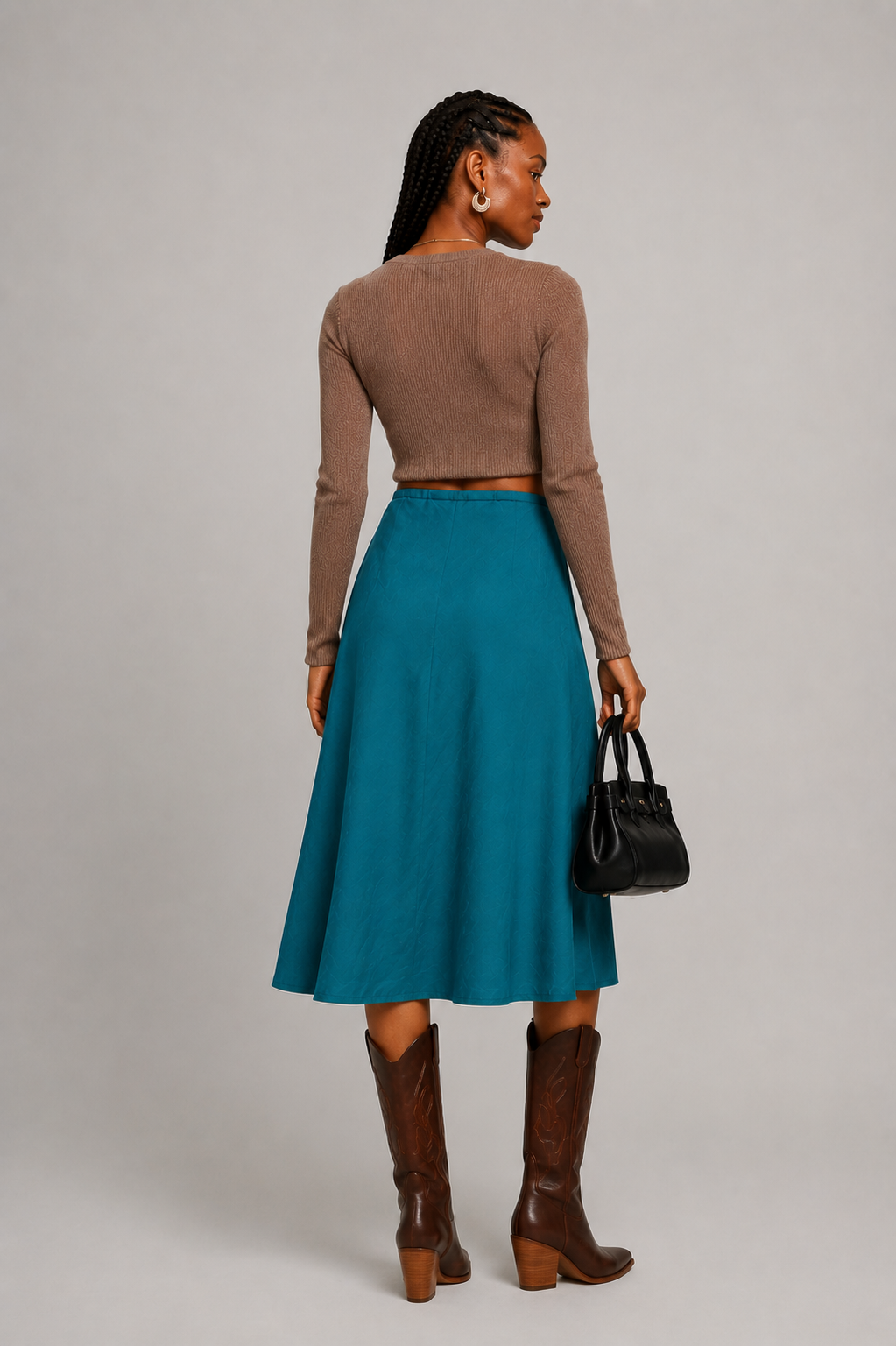 Teal Drawstring A-Line Midi Skirt