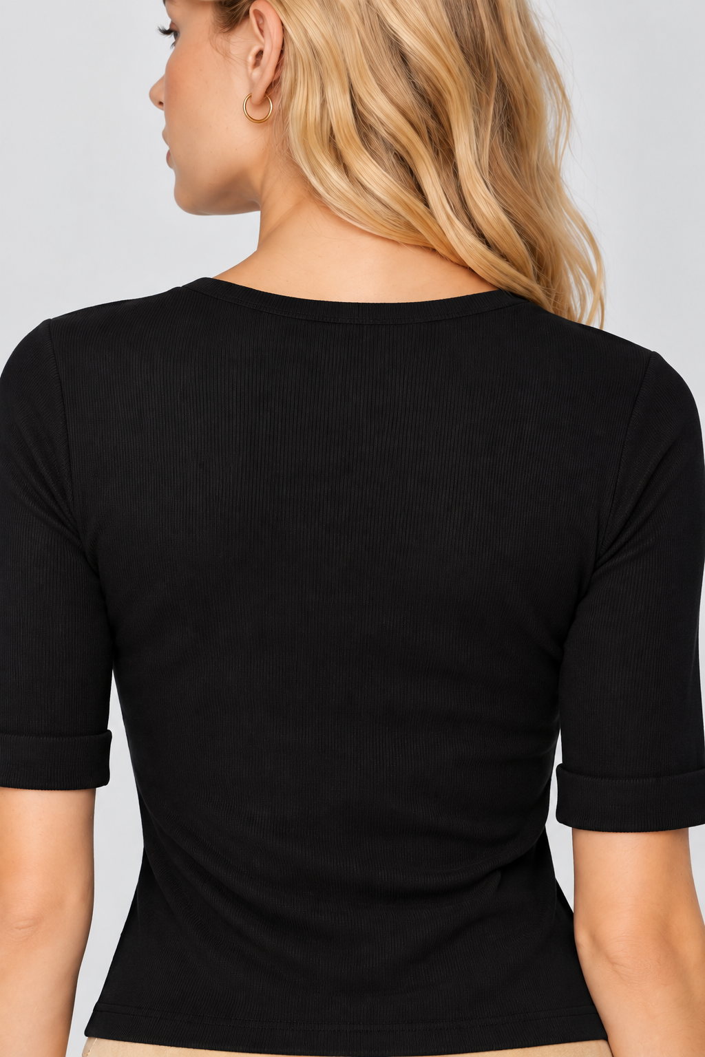 women's black cotton v-neck top with half sleeves