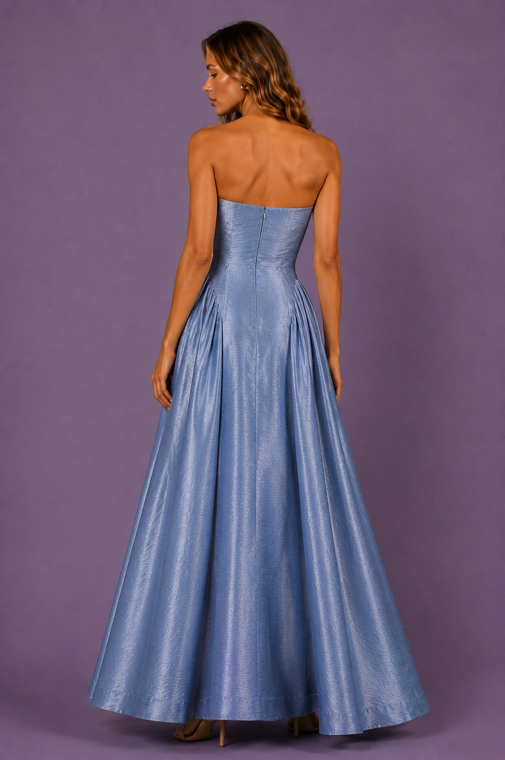 Powder Blue Dupioni Strapless Gown