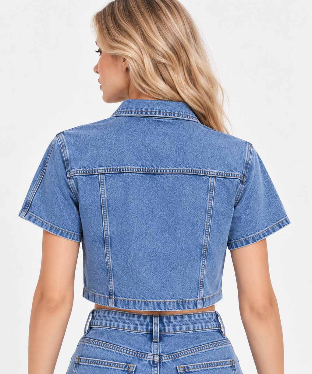 Women’s Blue Denim Cropped Shirt