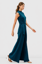 Combinaison-pantalon palazzo en jersey de coton, avec liens asymétriques à nouer à la taille