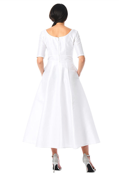 Surplice Dupioni Tea-Length Dress