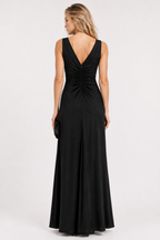 Black French Crepe Ruched Maxi Dress