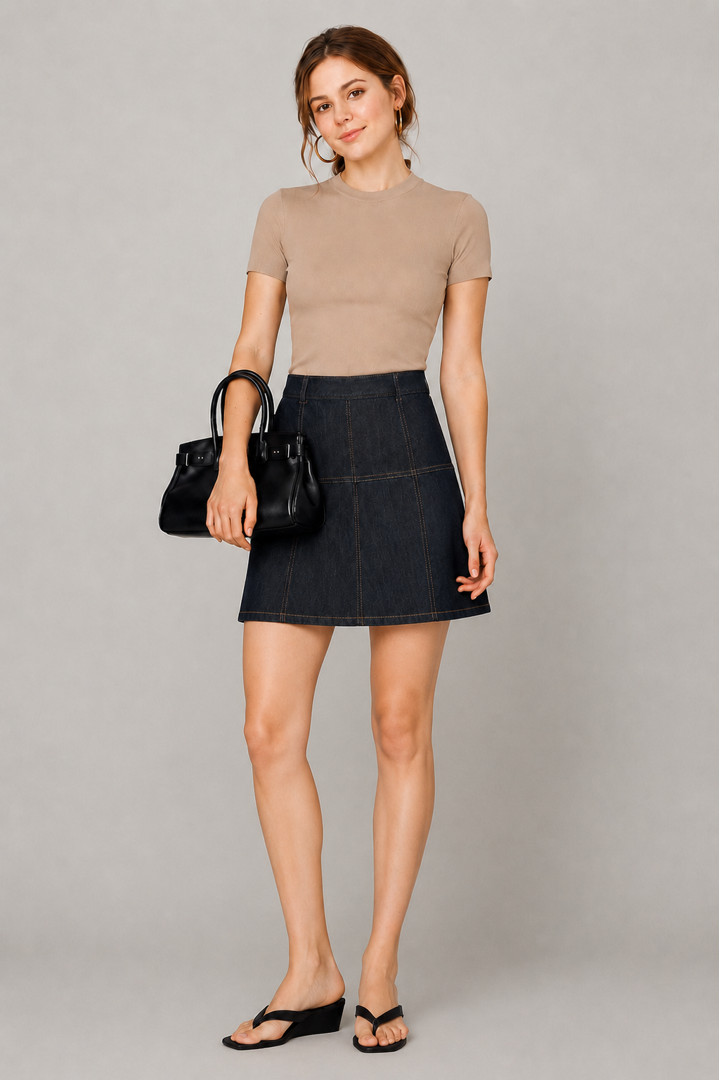 Panelled Denim A-Line Maxi Skirt