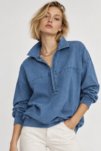 Women’s Blue Denim Collared Pullover Shirt