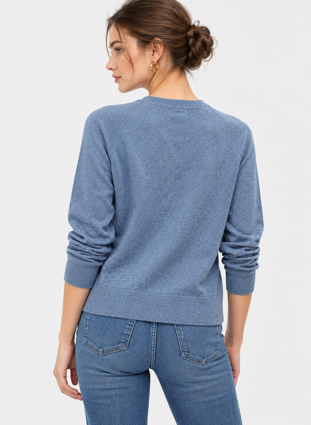 women's blue linen cotton v-neck sweater