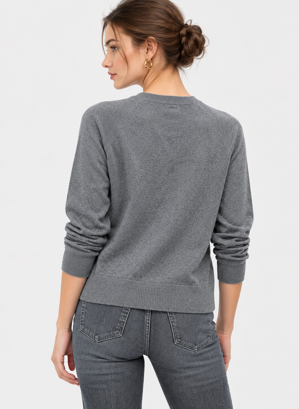 women's grey linen cotton V-neck sweater