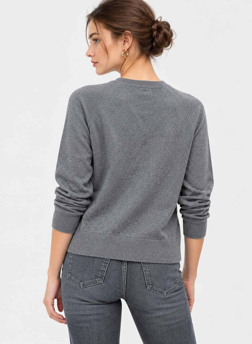 women's grey linen cotton V-neck sweater
