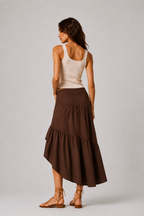 Asymmetric Tiered High-Low Maxi Skirt