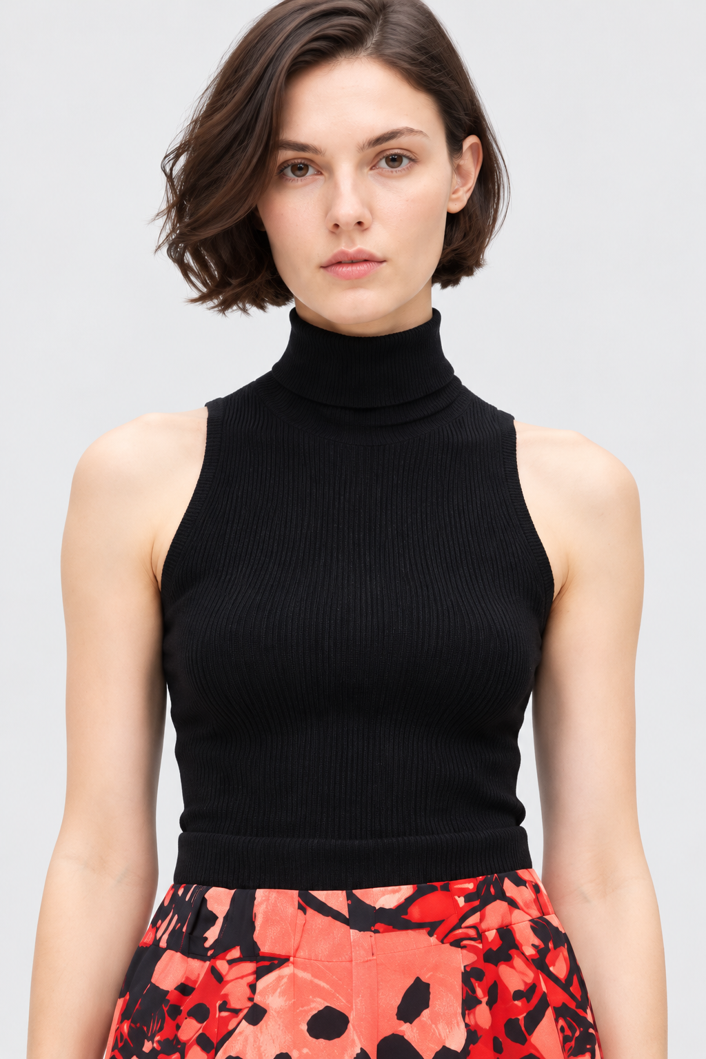black sleeveless cashmere blend turtleneck sweater for women