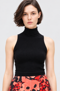 black sleeveless cashmere blend turtleneck sweater for women