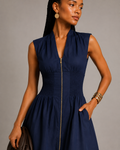 Navy Blue Zip-Front Mini Dress