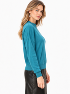 women's teal blue cotton modal relaxed fit sweater