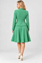 Women's Green Wool Blend Double-Breasted Jacket with Gold Buttons