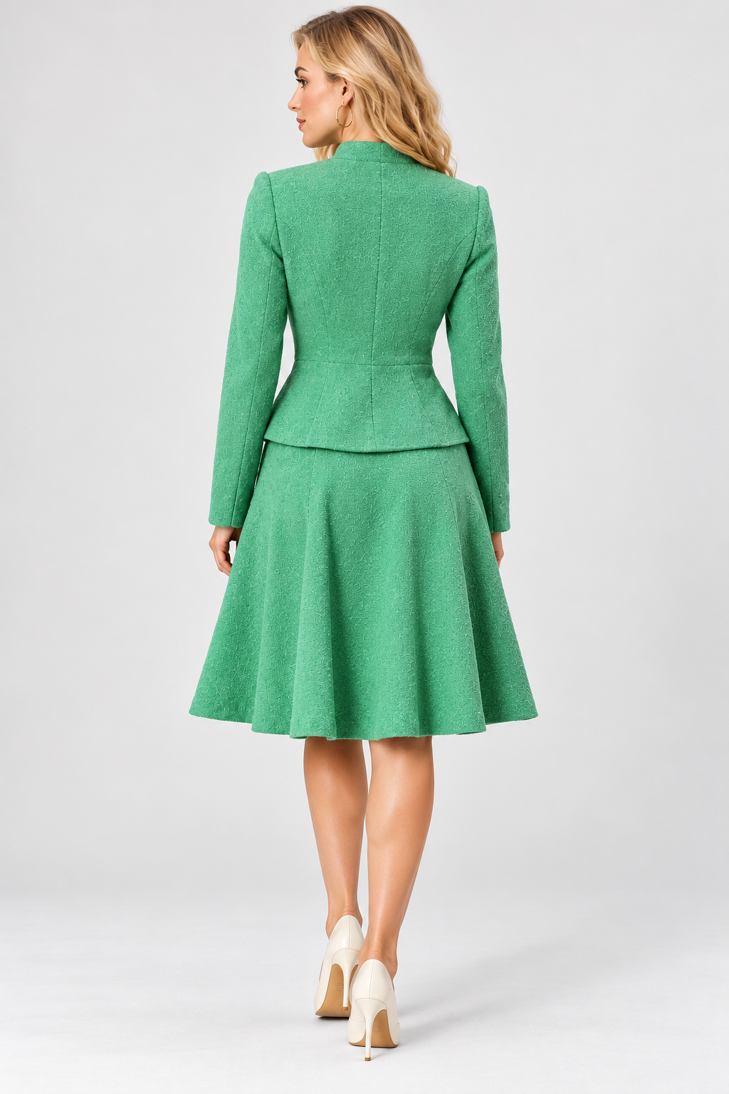 Women's Green Wool Blend Double-Breasted Jacket with Gold Buttons