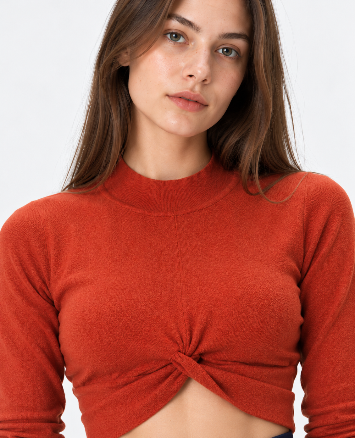Rust Orange Twist Front Knit Sweater for Women