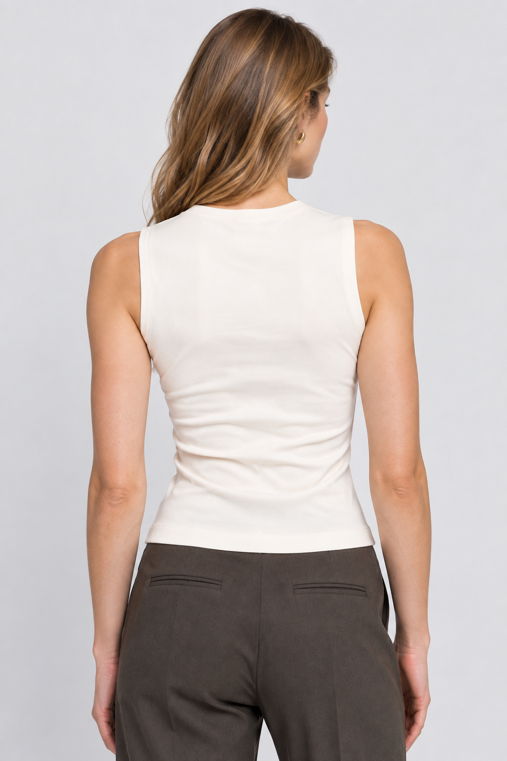 Women’s Ivory Polyester Sleeveless Button-Front Top