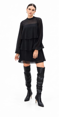 Black Poly Chiffon Layered Mini Dress
