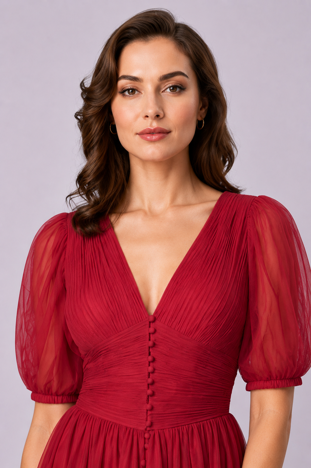 Pleat Waist Sheer Mesh Midi Dress