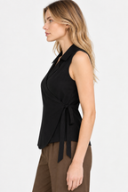 Women’s Black Cotton Wrap-Style Sleeveless Top