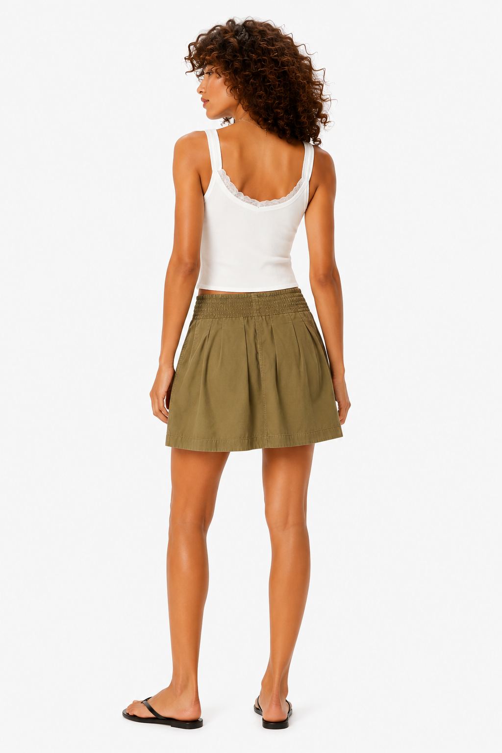 Olive Pleated Drawstring Mini Skirt