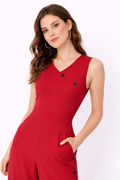 Side Button Cotton Jersey Wide-Leg Jumpsuit